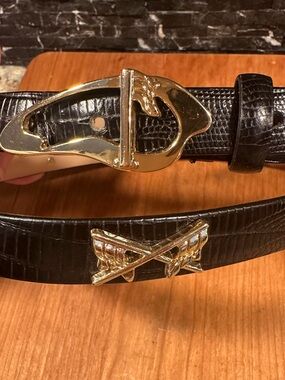 Women’s Golf Belt Sz Large LB Belt Company Lizard Italian Leather Black Sz L